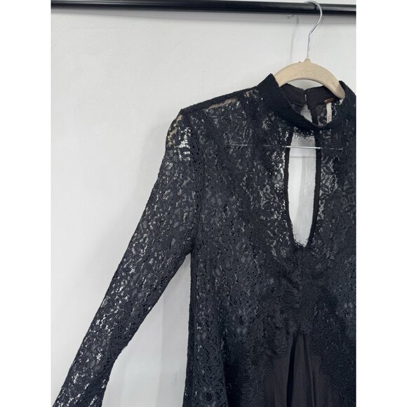 Free People Tell Tale Lace Dress Women XS Black Witchy Whimsigoth Emo Sheer - Picture 9 of 12